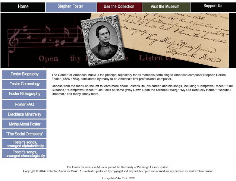 Center for American Music Stephen Foster's Career Website Center for American Music Stephen Foster's Career Website
