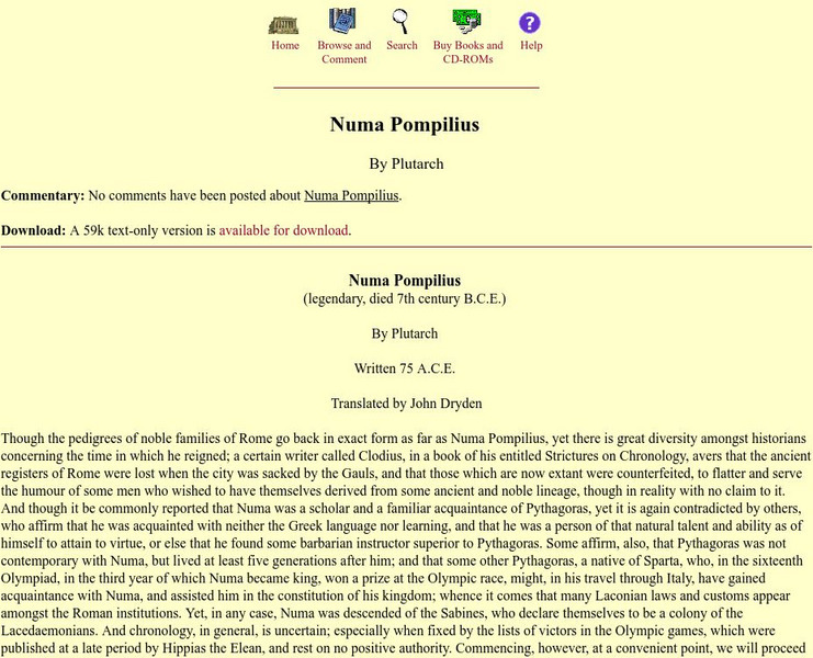 Mit: Internet Classics Archive: Numa Pompilius by Plutar eBook Mit: Internet Classics Archive: Numa Pompilius by Plutar eBook
