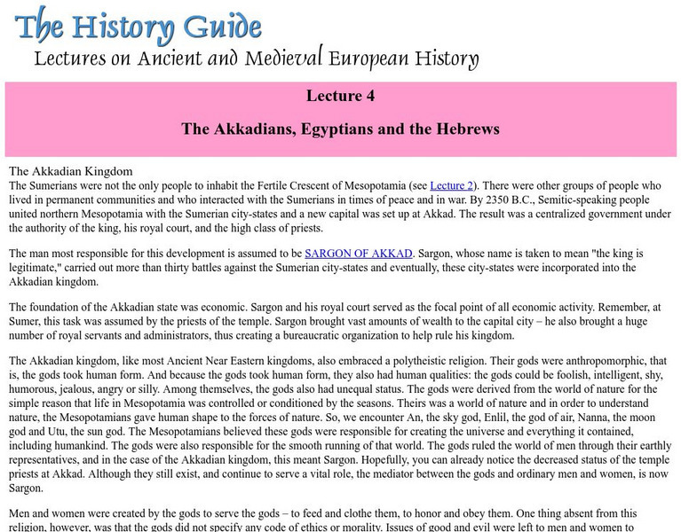 The History Guide: The Akkadians, Egyptians, and Hebrews Handout The History Guide: The Akkadians, Egyptians, and Hebrews Handout