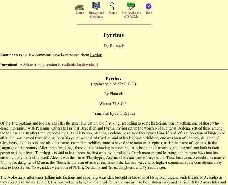 Mit: Internet Classics Archive: Pyrrhus by Plutarch eBook Mit: Internet Classics Archive: Pyrrhus by Plutarch eBook