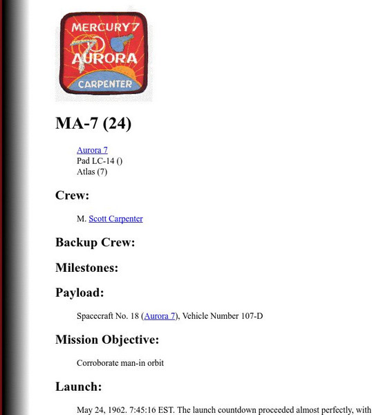 Nasa: Scott Carpenter Mercury Aurora 7 Summary Website Nasa: Scott Carpenter Mercury Aurora 7 Summary Website