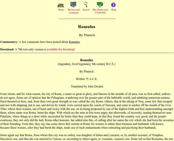 Mit: Internet Classics Archive: Romulus by Plutarch eBook Mit: Internet Classics Archive: Romulus by Plutarch eBook