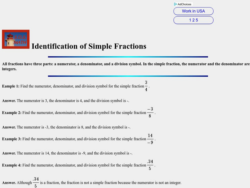 S.o.s. Math: Identification of Simple Fractions Unit Plan S.o.s. Math: Identification of Simple Fractions Unit Plan