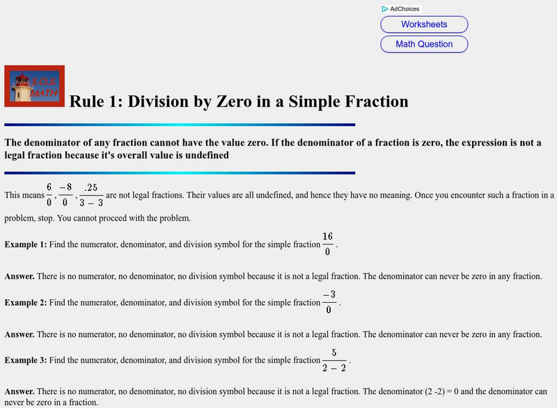 S.o.s. Math: Division by Zero in a Simple Fraction Activity S.o.s. Math: Division by Zero in a Simple Fraction Activity