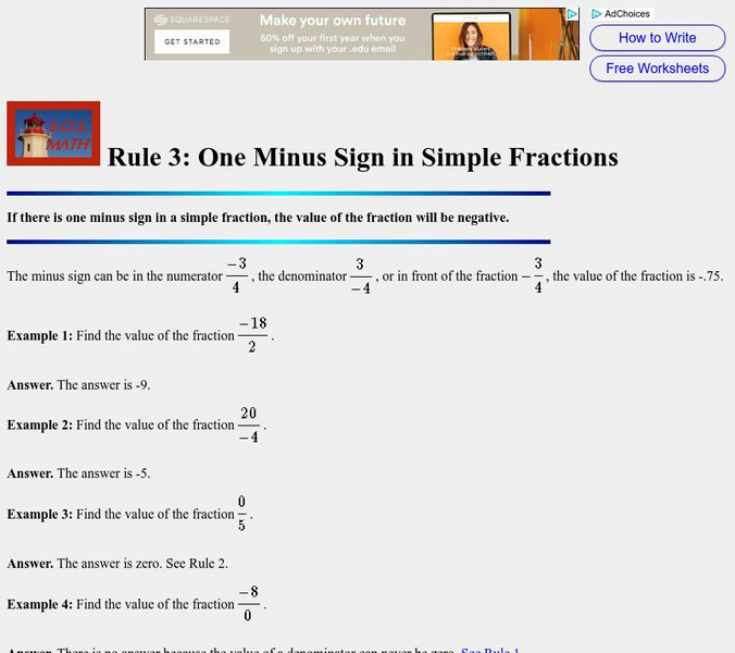 S.o.s. Math: One Minus Sign in Simple Fractions Unit Plan