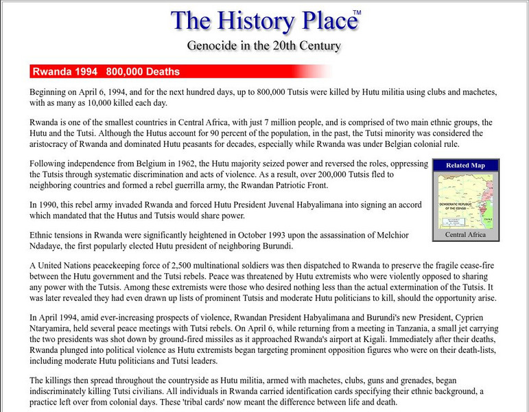 The History Place:rwanda 1994 Handout The History Place:rwanda 1994 Handout