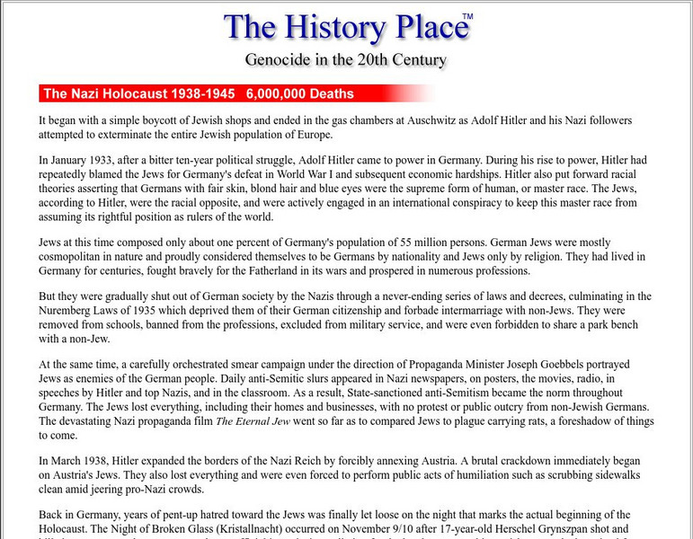 The History Place: The Nazi Holocaust 1938 1945 Handout The History Place: The Nazi Holocaust 1938 1945 Handout