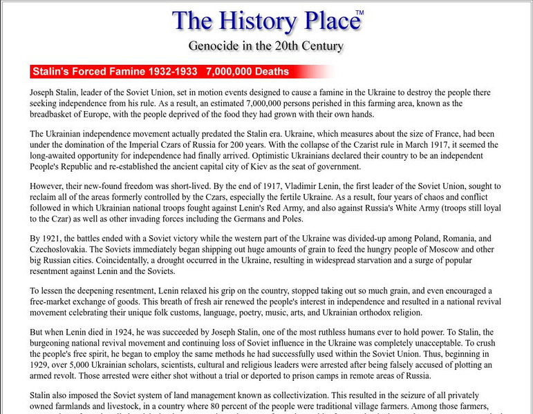 The History Place:stalin's Forced Famine 1932 1933 Website
