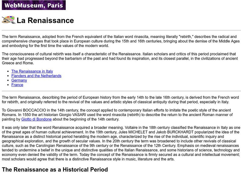 Ibiblio: Web Museum: La Renaissance Handout Ibiblio: Web Museum: La Renaissance Handout
