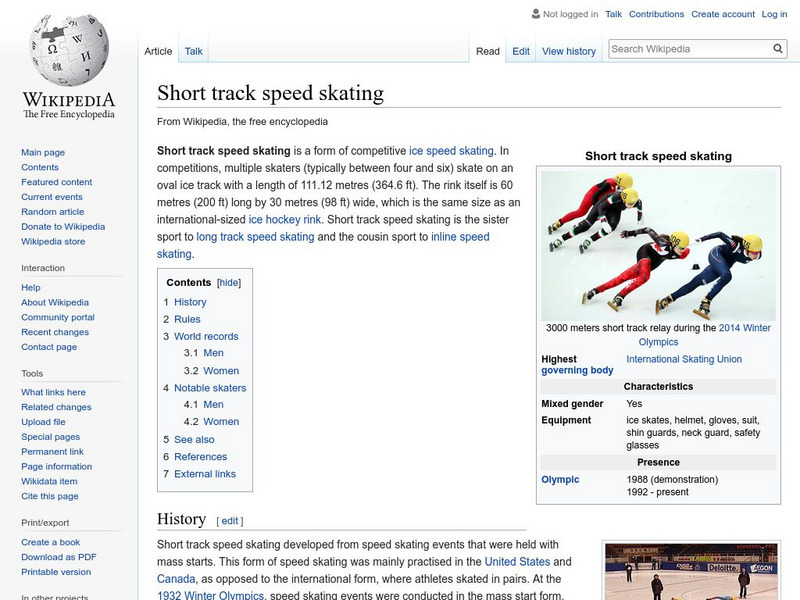 Wikipedia: Short Track Speed Skating Handout