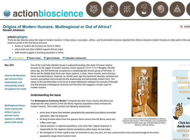 Action Bioscience: Origins of Modern Humans: Multiregional or Out of Africa Article Action Bioscience: Origins of Modern Humans: Multiregional or Out of Africa Article