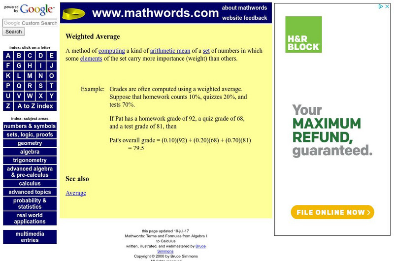 Mathwords: Weighted Average Unit Plan Mathwords: Weighted Average Unit Plan