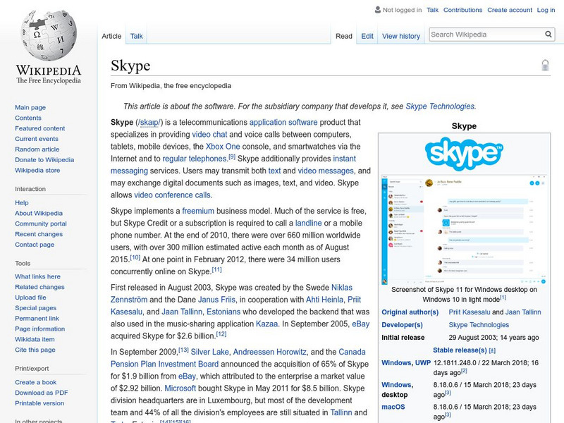 Wikipedia: Skype Handout Wikipedia: Skype Handout