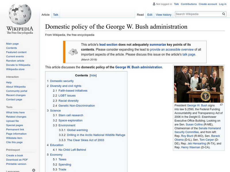 Wikipedia: Domestic Policy of George W. Bush Administration Handout Wikipedia: Domestic Policy of George W. Bush Administration Handout