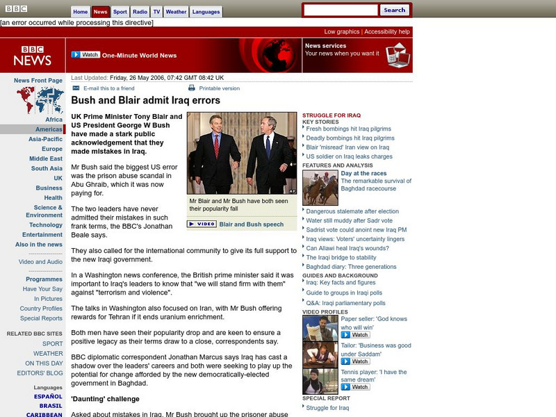 Bbc News: Bush and Blair Admit Iraq Errors Article Bbc News: Bush and Blair Admit Iraq Errors Article