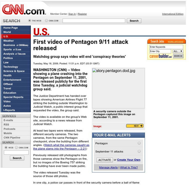 Cnn: First Video of Pentagon 9/11 Attack Released Article Cnn: First Video of Pentagon 9/11 Attack Released Article