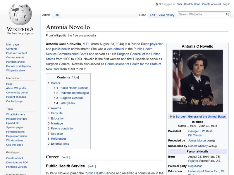 Wikipedia: Antonia Novello Handout Wikipedia: Antonia Novello Handout