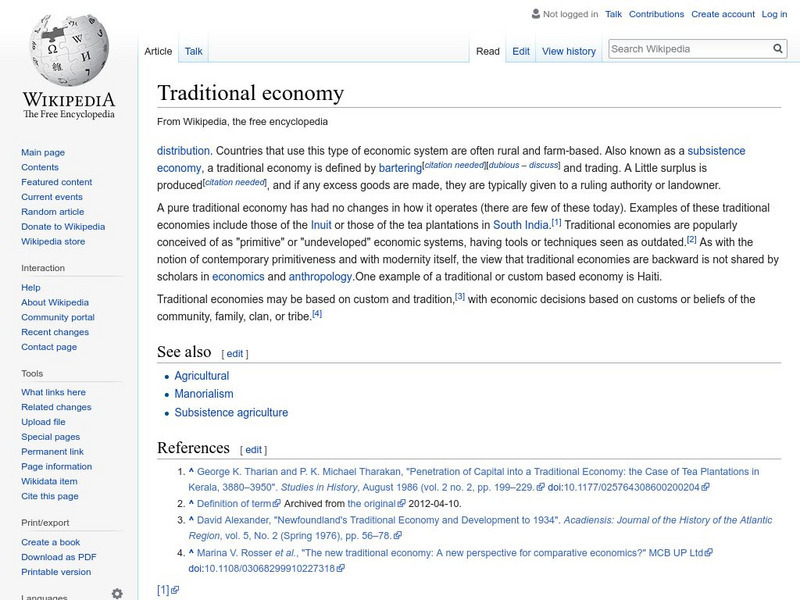 Wikipedia: Traditional Economy Handout Wikipedia: Traditional Economy Handout
