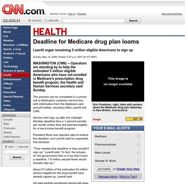 Cnn: Deadline for Medicare Drug Plan Looms Article Cnn: Deadline for Medicare Drug Plan Looms Article