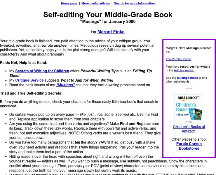 Self Editing Your Middle Grade Book Activity Self Editing Your Middle Grade Book Activity