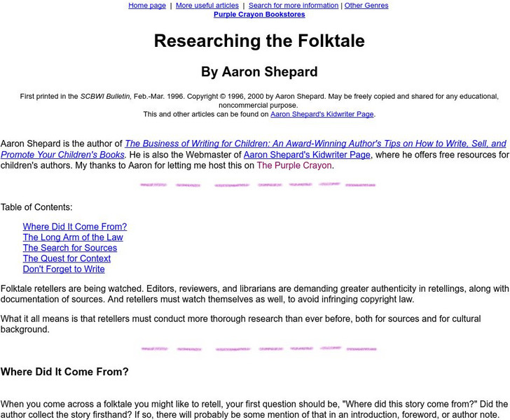 The Purple Crayon: Researching the Folktale Handout The Purple Crayon: Researching the Folktale Handout