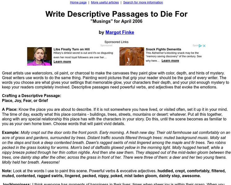 Write Descriptive Passages to Die For Activity Write Descriptive Passages to Die For Activity