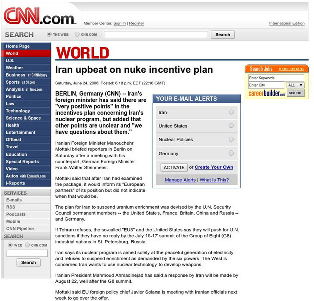 Cnn: Iran Upbeat on Nuke Incentive Plan Article Cnn: Iran Upbeat on Nuke Incentive Plan Article