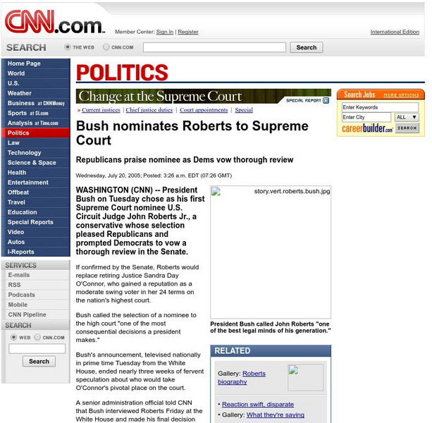 Cnn: Bush Nominates Roberts to Supreme Court Article Cnn: Bush Nominates Roberts to Supreme Court Article