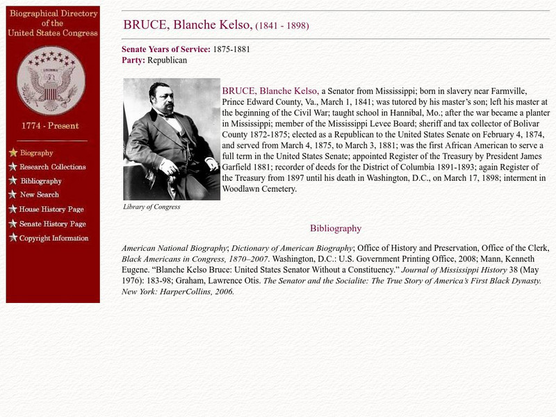 Loc: Biographical Directory of the u.s. Congress: Blanche K. Bruce Handout Loc: Biographical Directory of the u.s. Congress: Blanche K. Bruce Handout