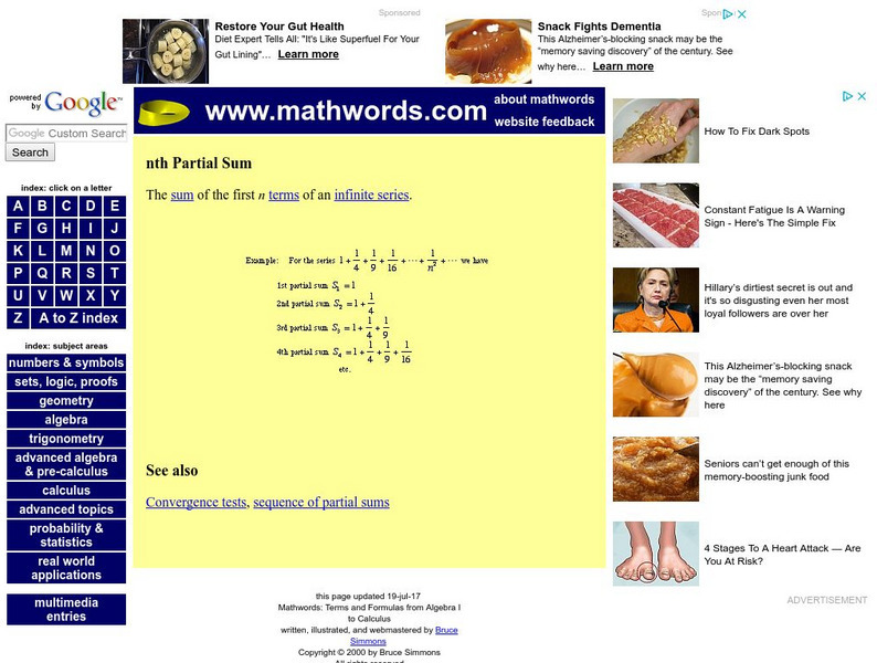 Math Words: Nth Partial Sum Handout Math Words: Nth Partial Sum Handout