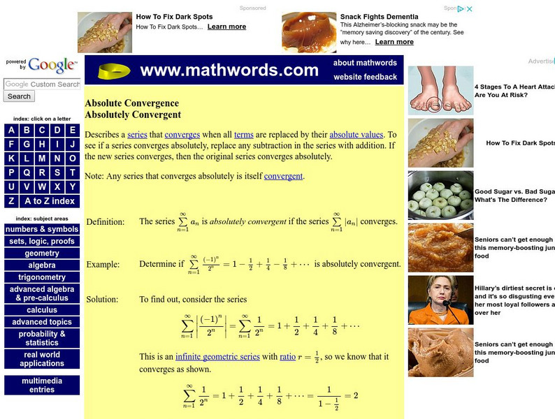 Math Words: Absolute Convergence Handout Math Words: Absolute Convergence Handout