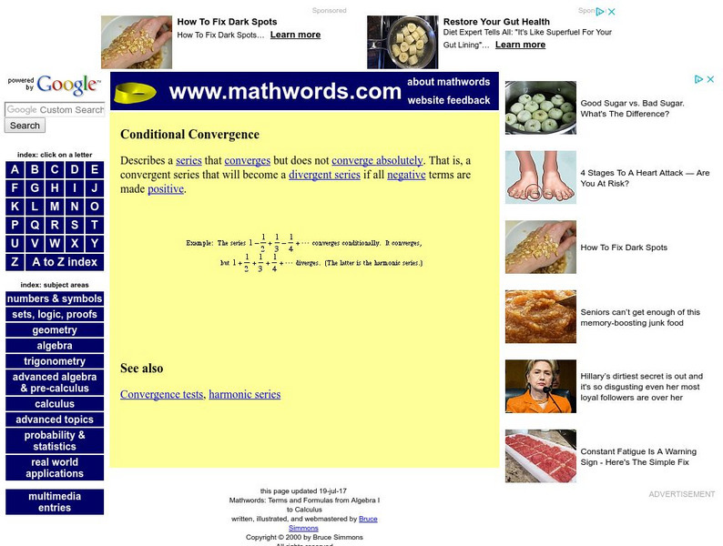Math Words: Conditionally Convergent Handout Math Words: Conditionally Convergent Handout