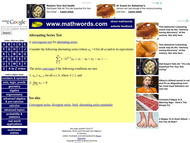 Math Words: Alternating Series Test Handout Math Words: Alternating Series Test Handout