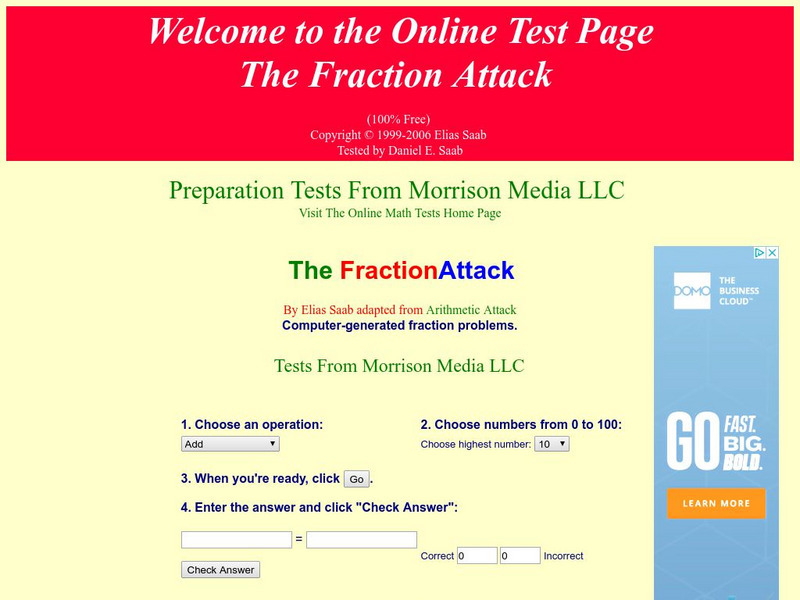 Math Drills: Fraction Operations Quiz #1 Unknown Type Math Drills: Fraction Operations Quiz #1 Unknown Type