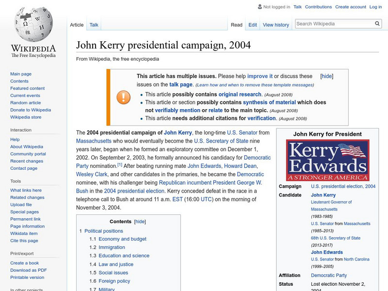 Wikipedia: John Kerry Presidential Campaign, 2004 Handout Wikipedia: John Kerry Presidential Campaign, 2004 Handout