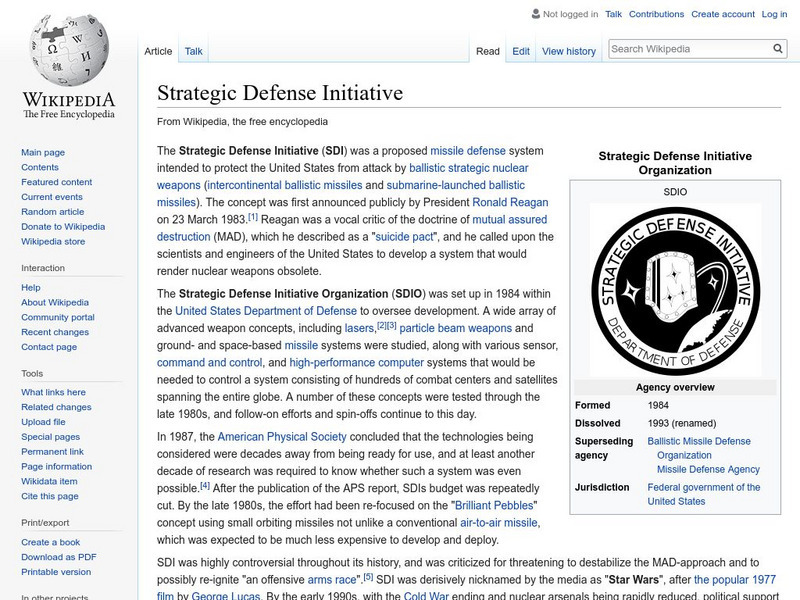 Wikipedia: Strategic Defense Initiative Handout Wikipedia: Strategic Defense Initiative Handout