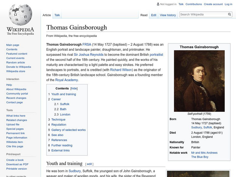Wikipedia: Thomas Gainsborough Handout Wikipedia: Thomas Gainsborough Handout