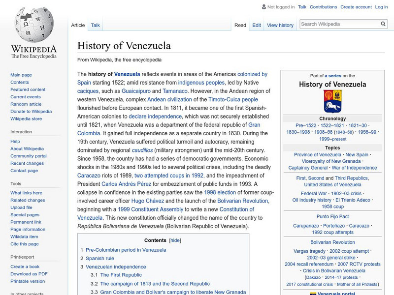 Wikipedia: History of Venezuela Handout Wikipedia: History of Venezuela Handout