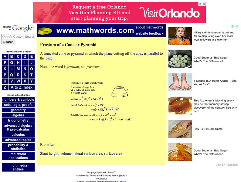 Math Words: Frustum of a Cone or Pyramid Handout Math Words: Frustum of a Cone or Pyramid Handout