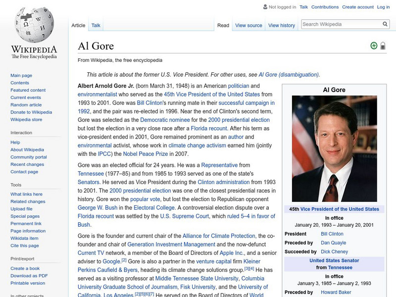 Wikipedia: Al Gore Handout Wikipedia: Al Gore Handout