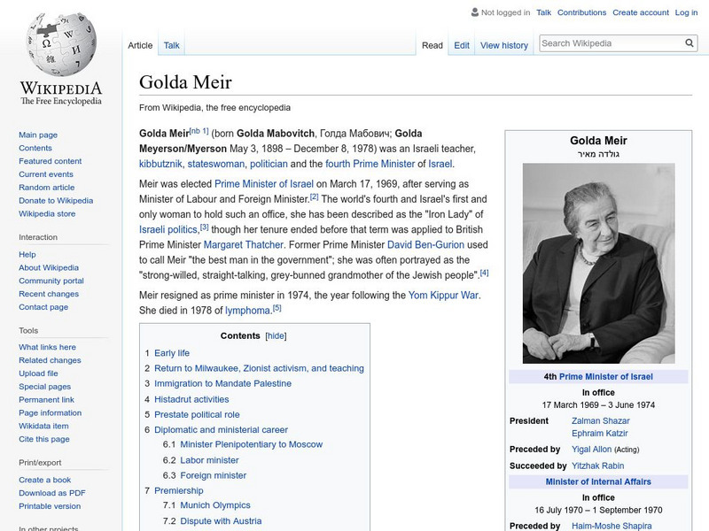 Wikipedia: Golda Meir Handout Wikipedia: Golda Meir Handout