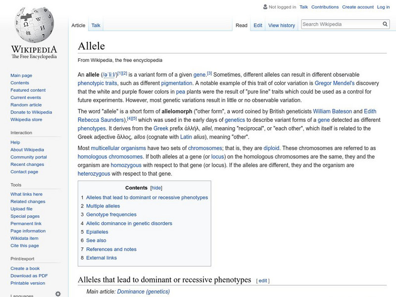 Wikipedia: Allele Handout Wikipedia: Allele Handout