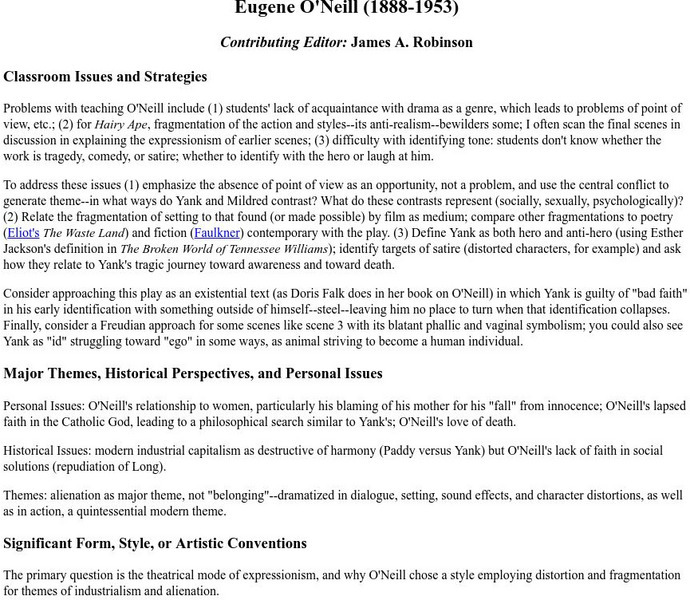 Houghton Mifflin College: Eugene O'neill Unit Plan Houghton Mifflin College: Eugene O'neill Unit Plan