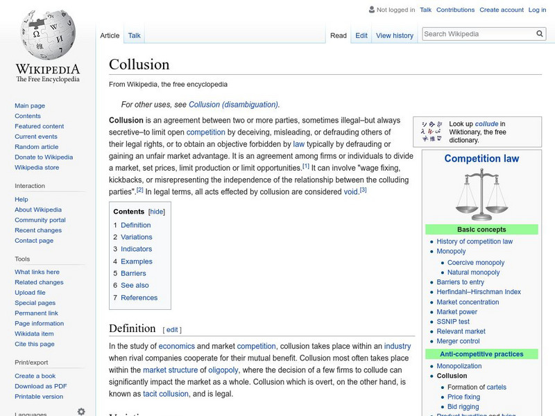 Wikipedia: Collusion Handout Wikipedia: Collusion Handout