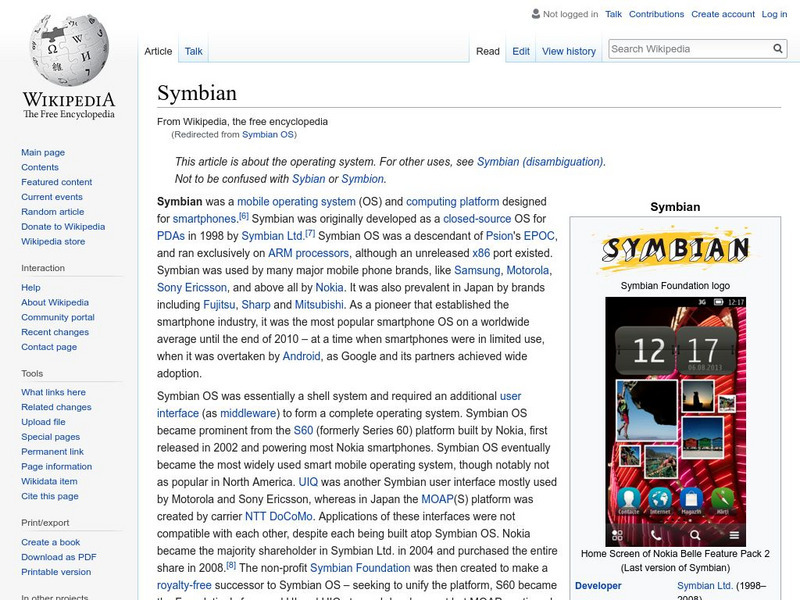 Wikipedia: Symbian Os Handout