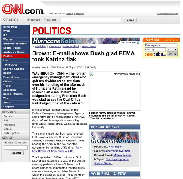 Cnn: E Mail Shows Bush Glad Fema Took Katrina Flak Article Cnn: E Mail Shows Bush Glad Fema Took Katrina Flak Article