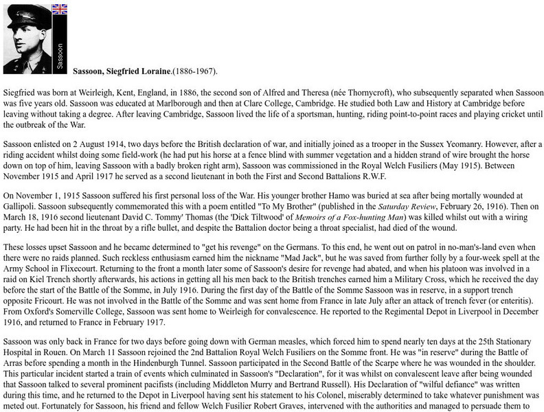 Wwi Biographical Dictionary: Sassoon, Siegfried Loraine Website Wwi Biographical Dictionary: Sassoon, Siegfried Loraine Website