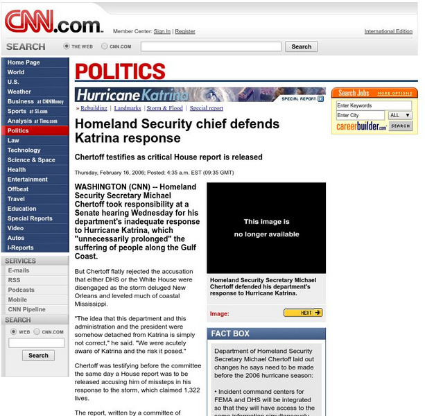 Cnn: Homeland Security Chief Defends Katrina Response Article Cnn: Homeland Security Chief Defends Katrina Response Article