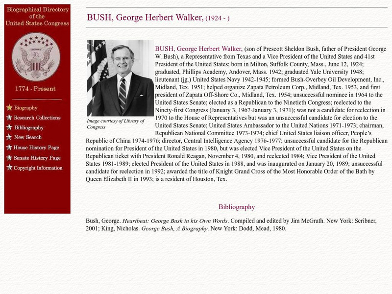 Loc: Biographical Directory of the u.s. Congress: George H W Bush Handout Loc: Biographical Directory of the u.s. Congress: George H W Bush Handout