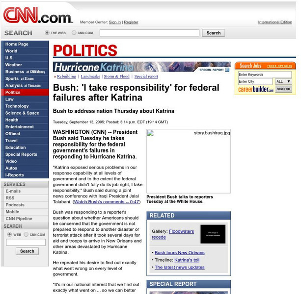 Cnn: Bush: 'I Take Responsibility' Article Cnn: Bush: 'I Take Responsibility' Article